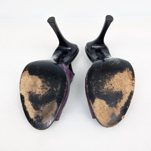 Vintage Designer y2k Purple Snakeskin Leather Peeptoe Slingback Heels 7 - Picture 7 of 10